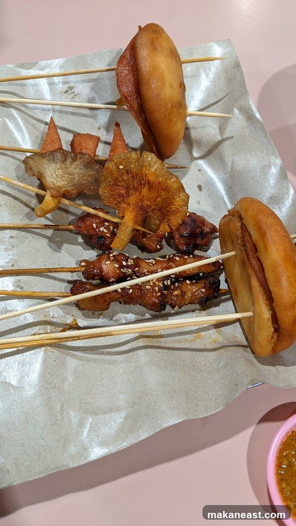 Skewers with Fried Buns and Mushrooms