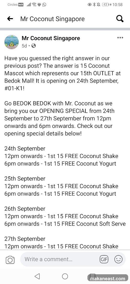 Mr Coconut Singapore Opening Special