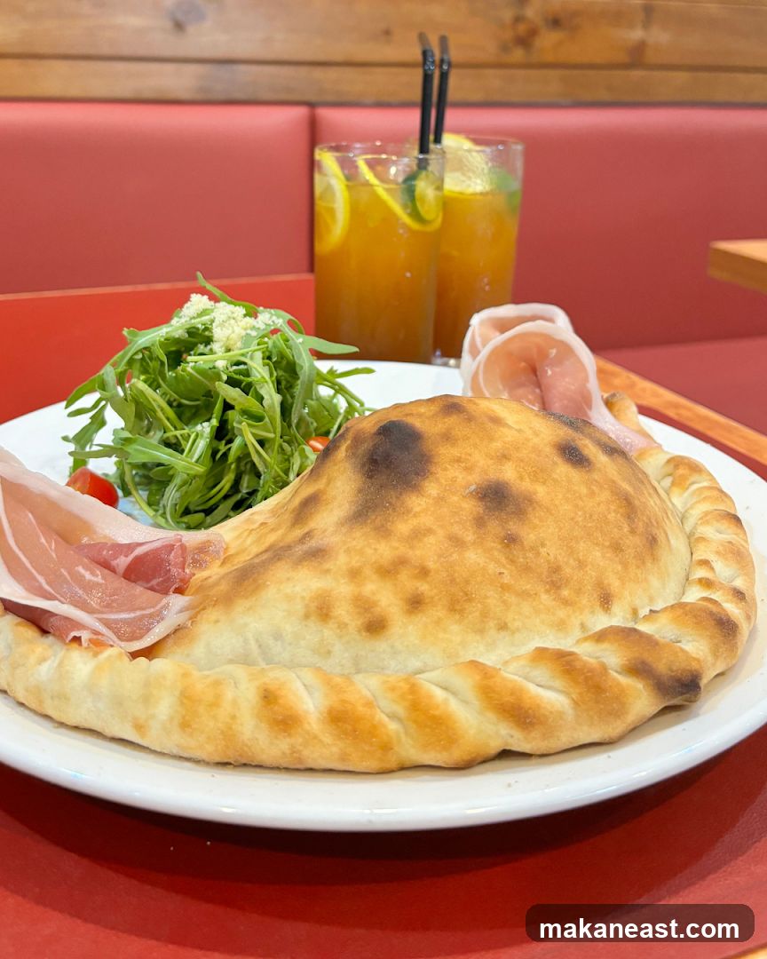 Calzone with Salad and Drinks