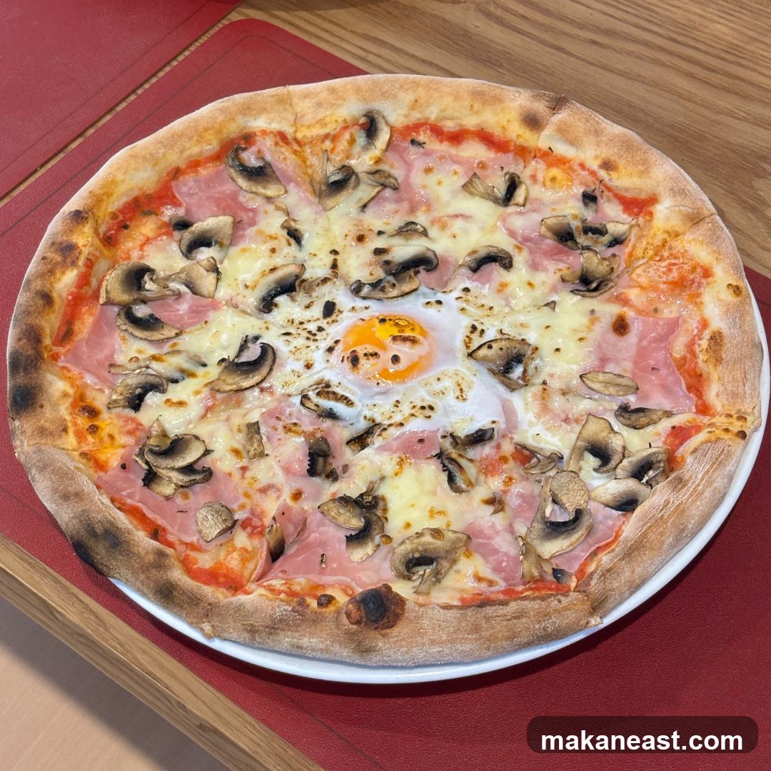 Pizza with Ham, Mushrooms, and Egg