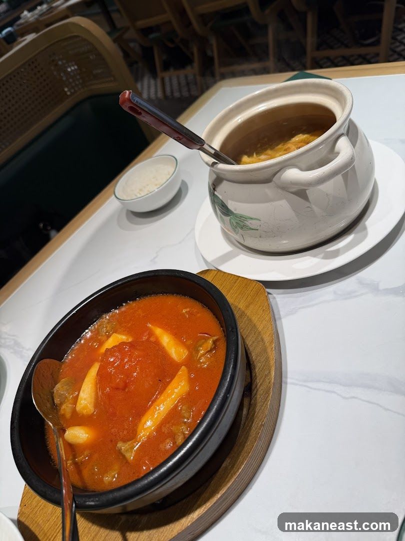 Two dishes of food on a table