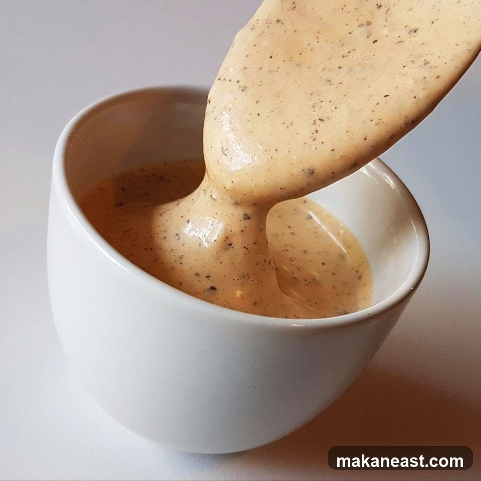 Sauce being poured into a bowl
