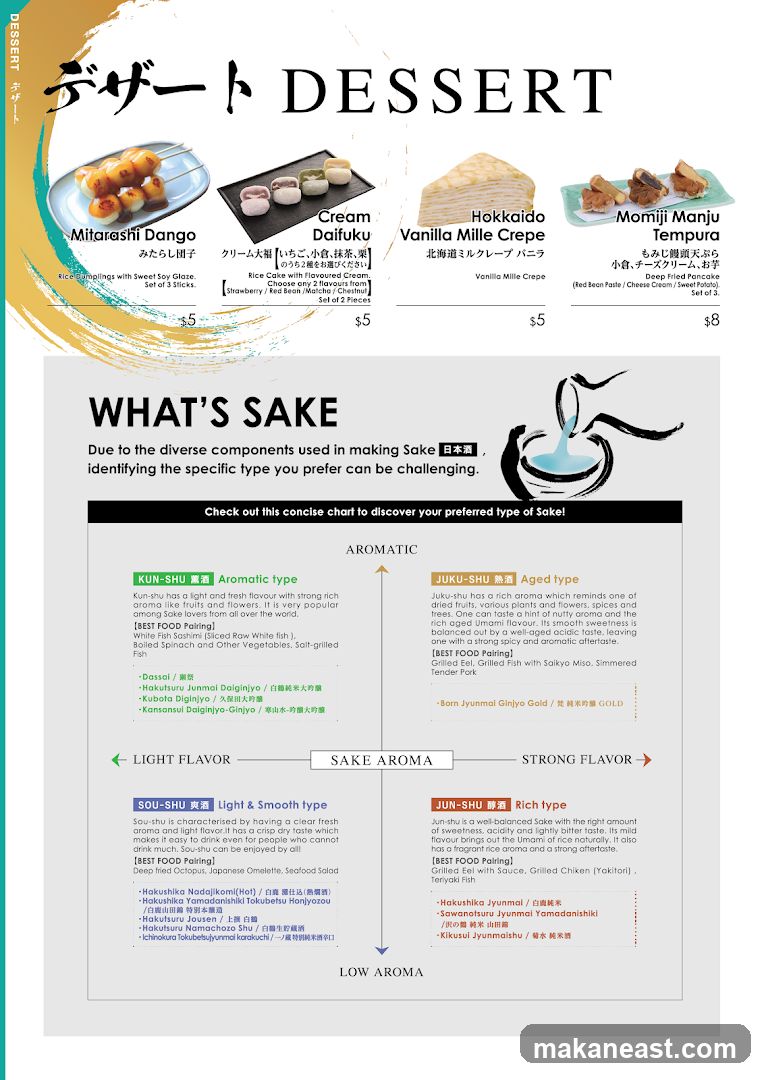 Dessert and Sake Menu
