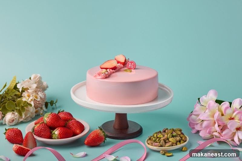 Pink Strawberry Cake with Pistachios and Flowers