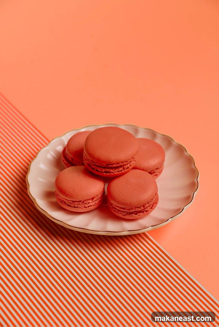 Coral Macarons on a Plate