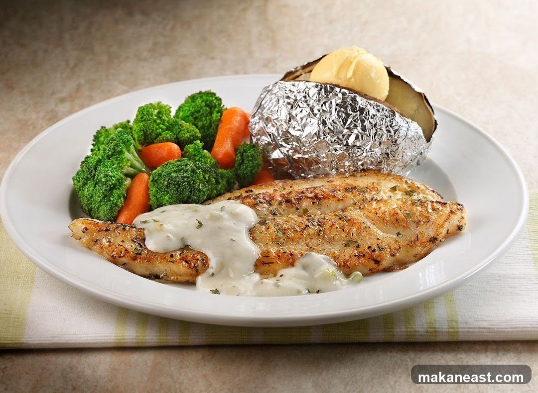 Fish Dinner with Vegetables and Baked Potato
