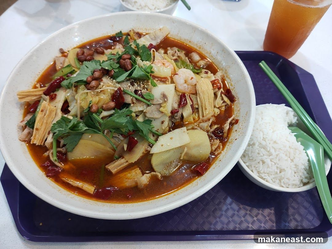 Spicy Numbing Hot Pot Dish with Rice and Tea