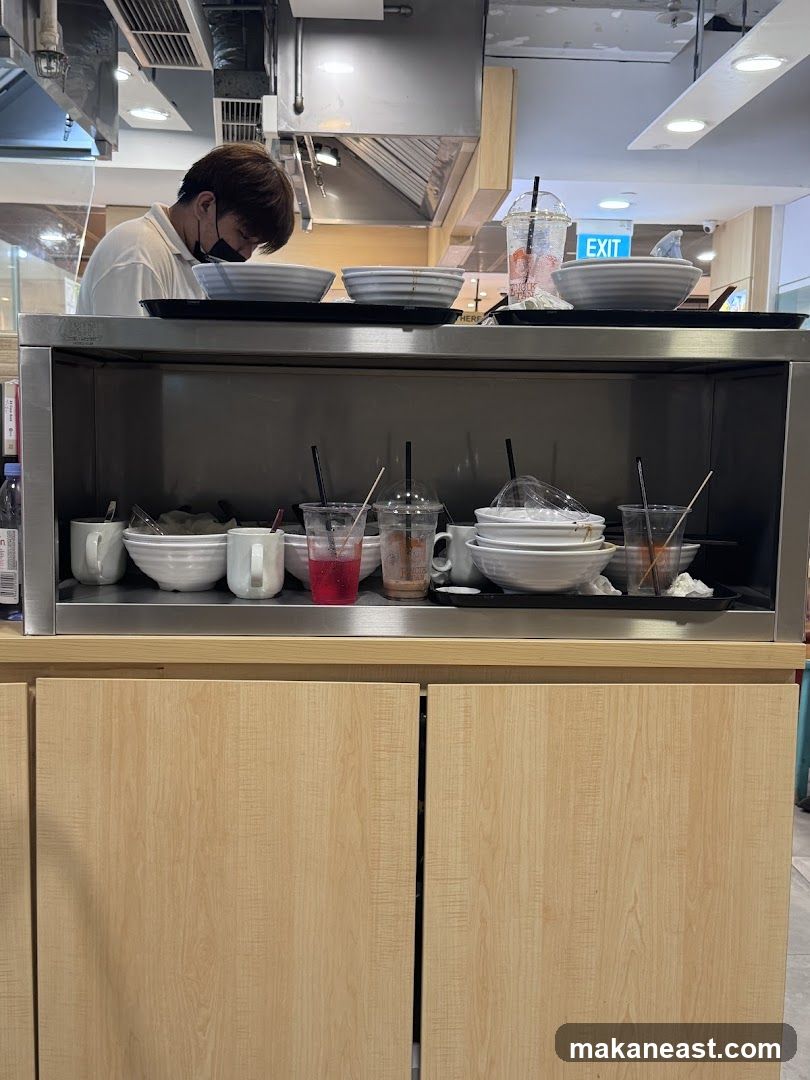Dirty dishes and a person in a kitchen