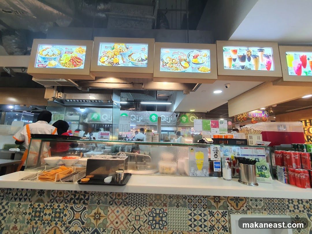 Food stall with illuminated menu displays