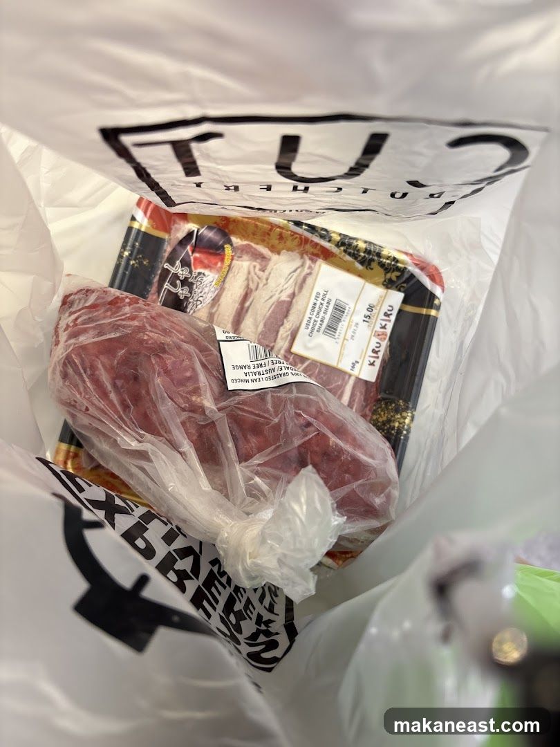Meat in a shopping bag