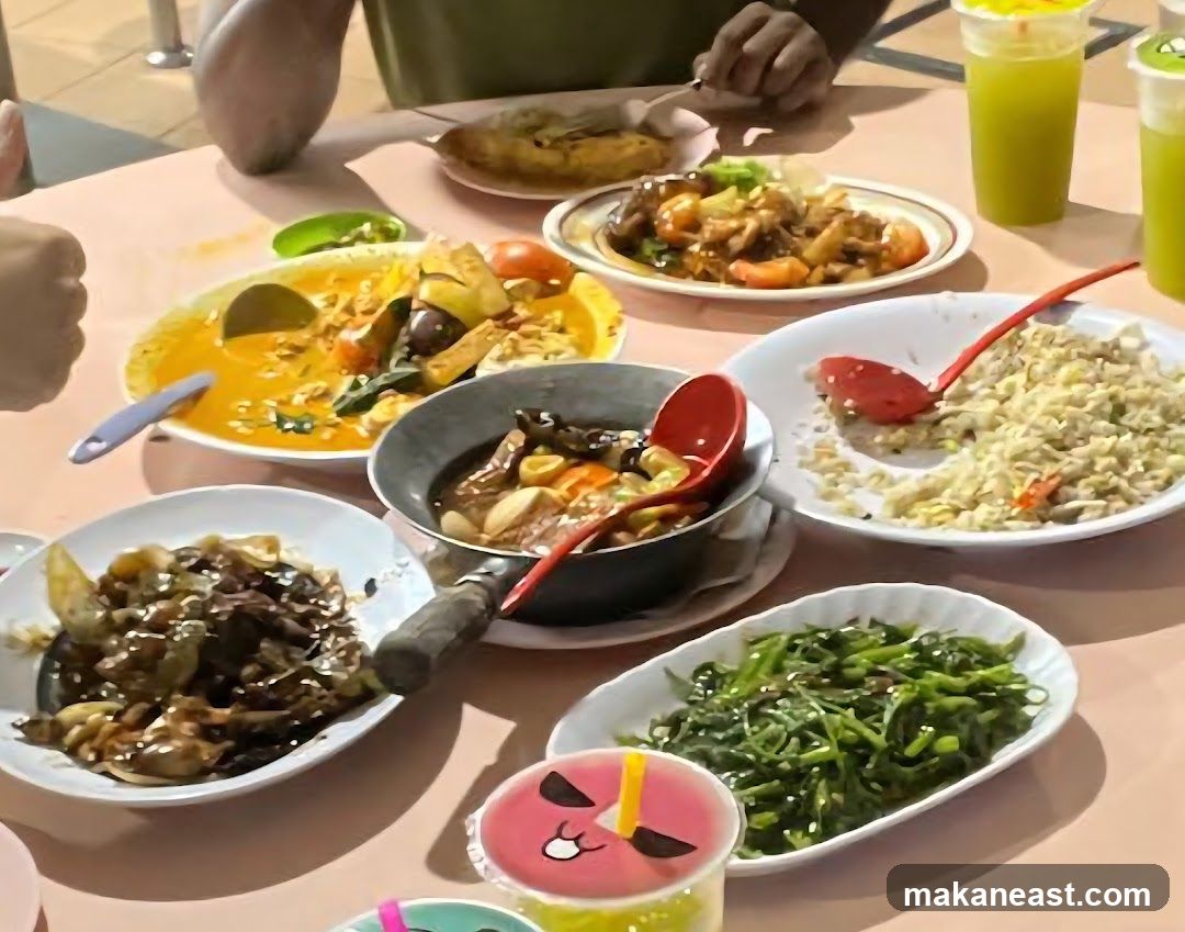Table with various dishes and drinks