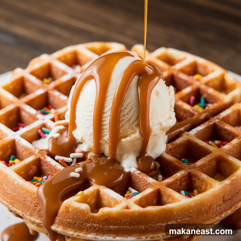Waffles with Ice Cream and Caramel