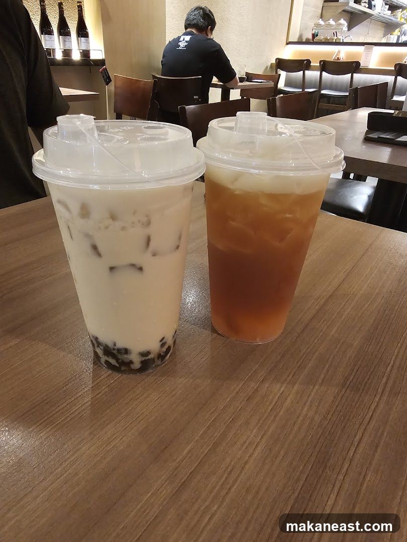 Two drinks on a wooden table
