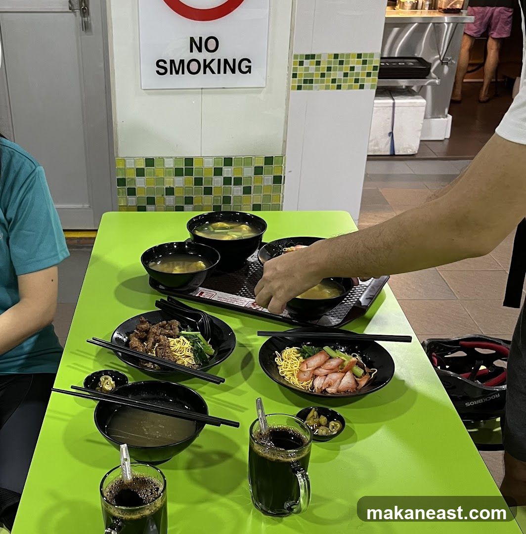 Table with Noodles and Drinks