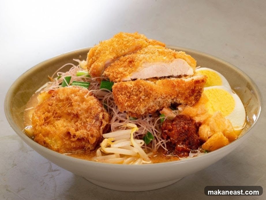 Noodle Soup with Fried Chicken and Egg