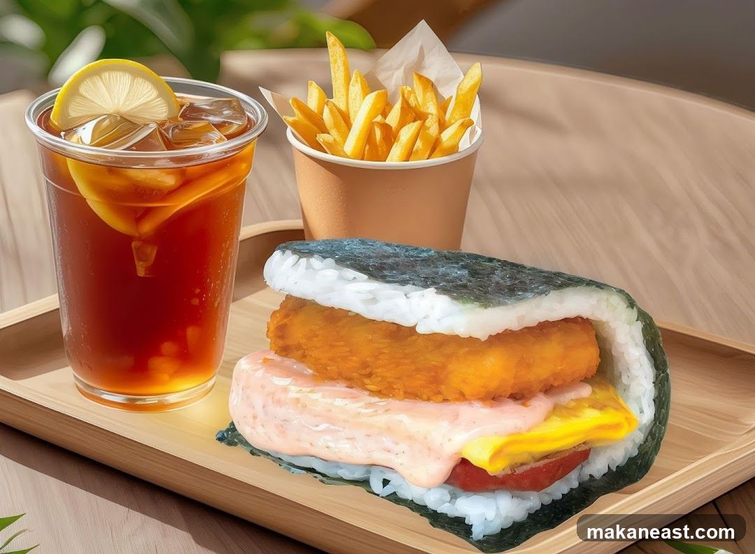 Onigirazu with Fries and Iced Tea