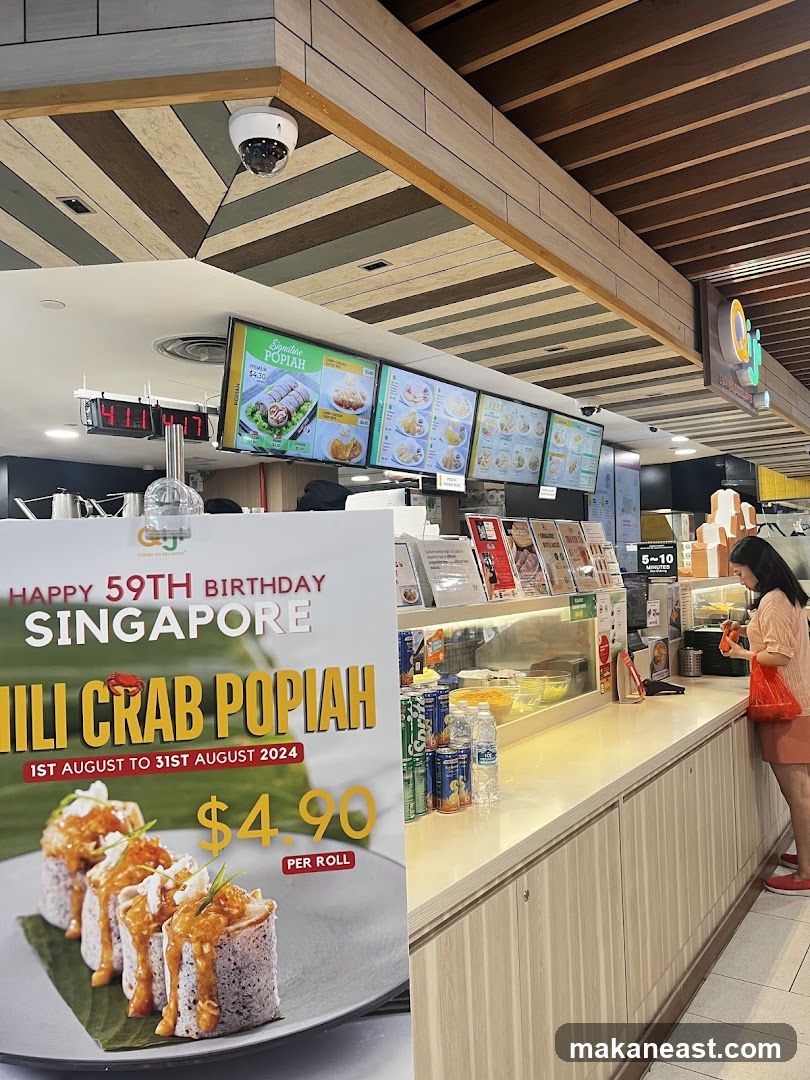 Food stall with promotional poster