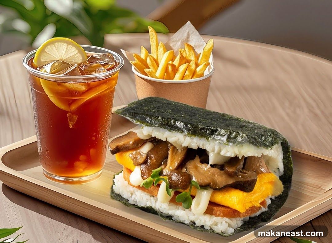 Onigirazu with Fries and Iced Tea