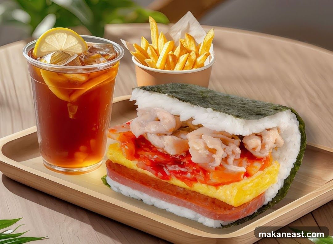 Onigirazu with Fries and Iced Tea