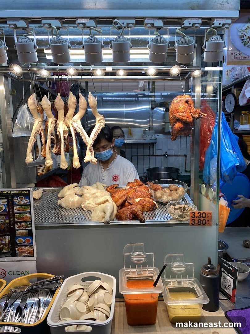 Food Stall with Cooked Chickens and Duck Parts