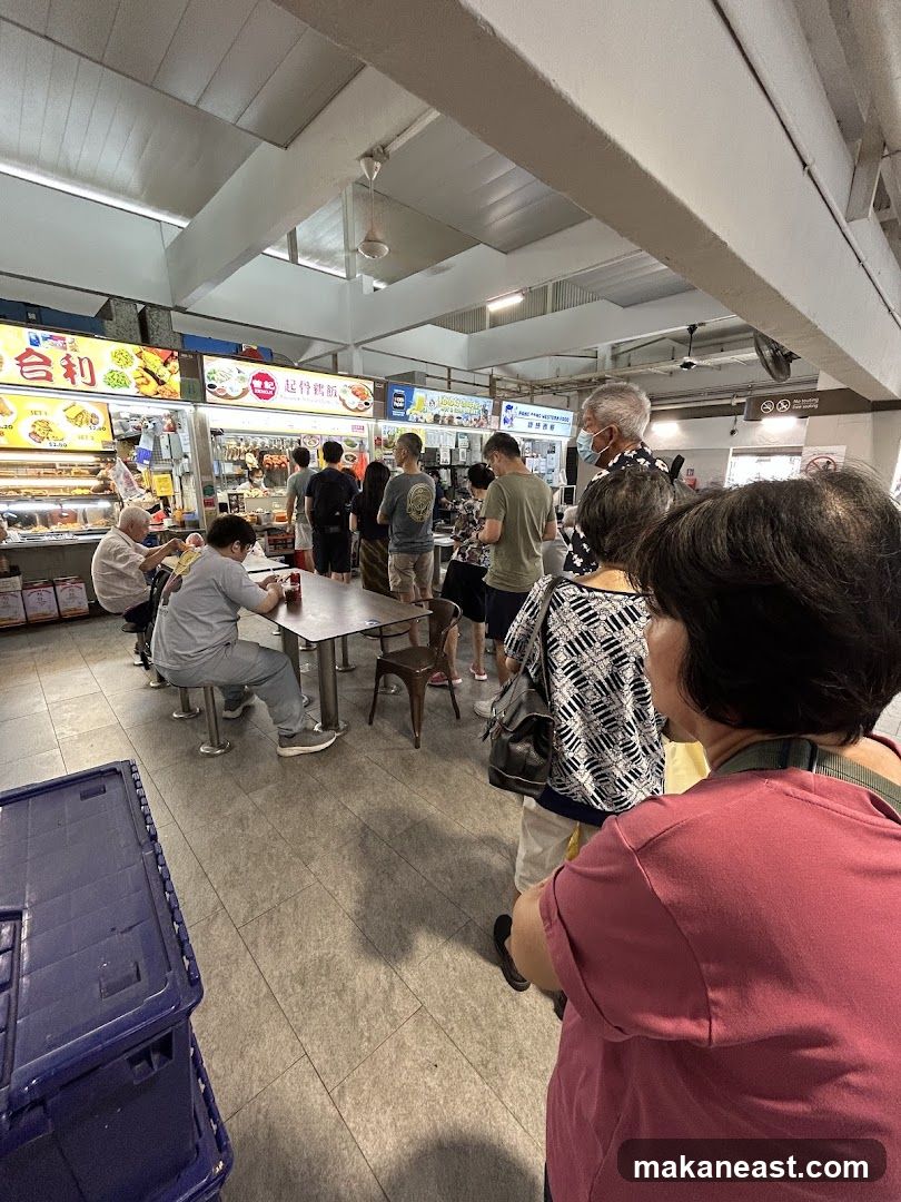 Food court with people queuing
