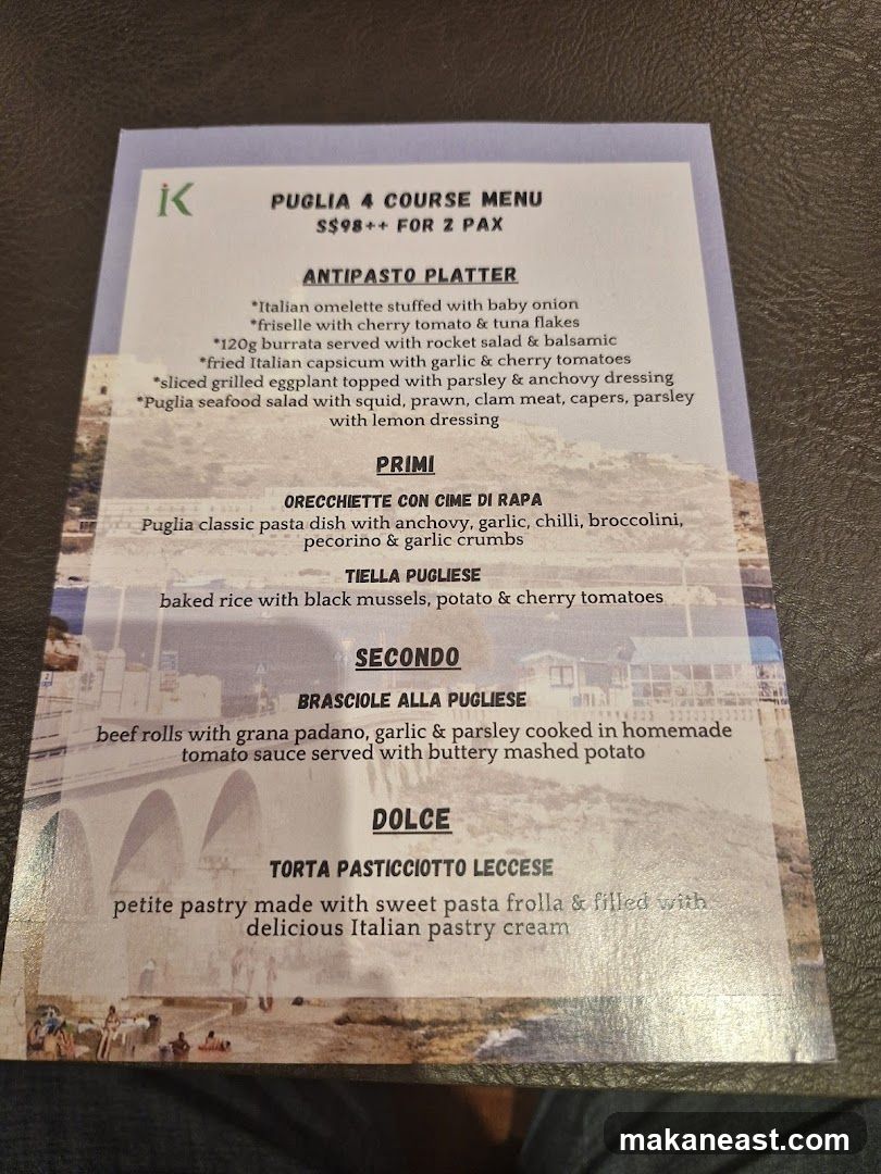 PUGLIA 4 COURSE MENU