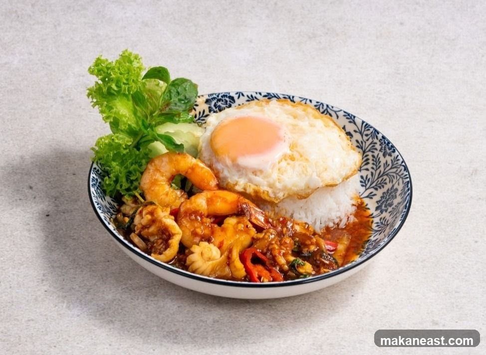 Seafood Stir-fry with Fried Egg