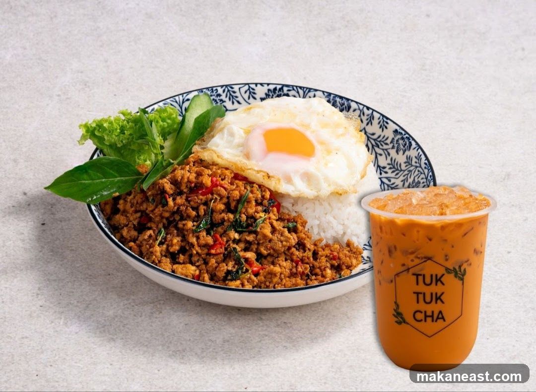 Thai Basil Stir Fry with Rice and Thai Tea