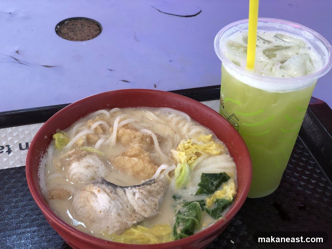 Fish noodle soup and sugarcane juice