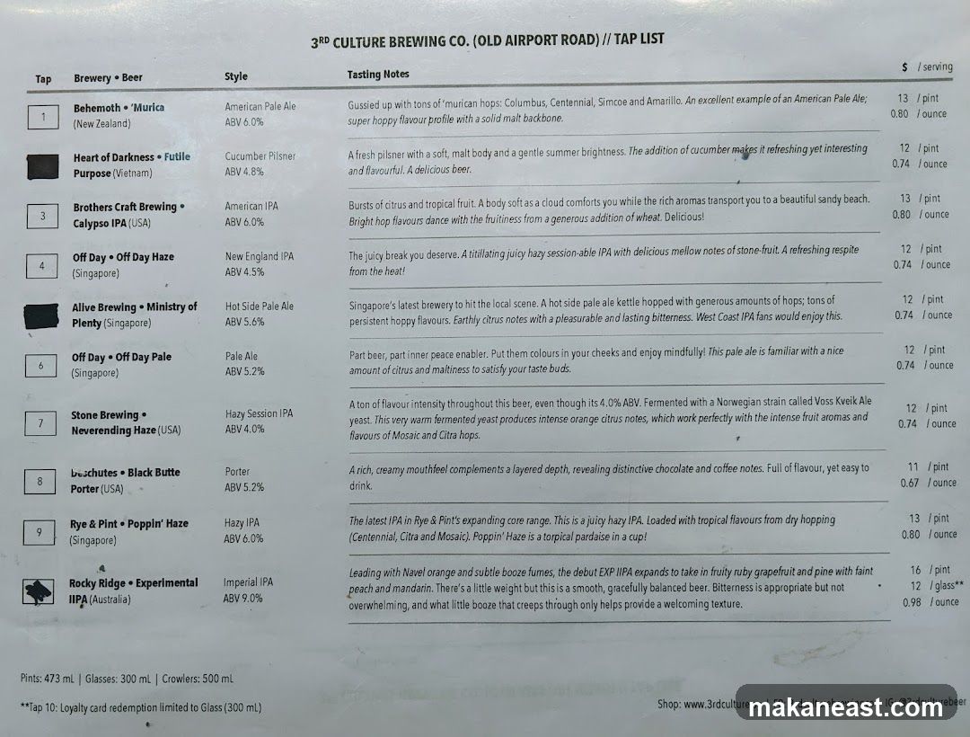 3RD CULTURE BREWING CO. (OLD AIRPORT ROAD) // TAP LIST