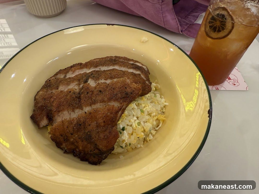 Pork Chop with Fried Rice and Drink