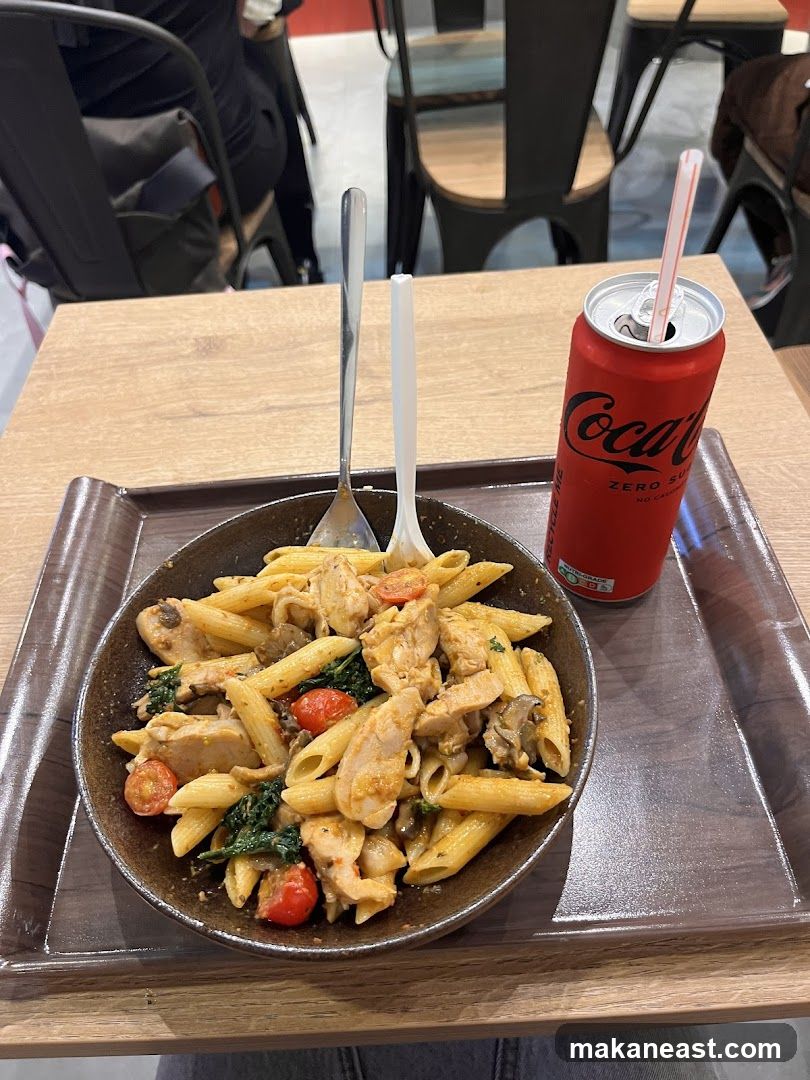 Chicken Pasta and Coca-Cola