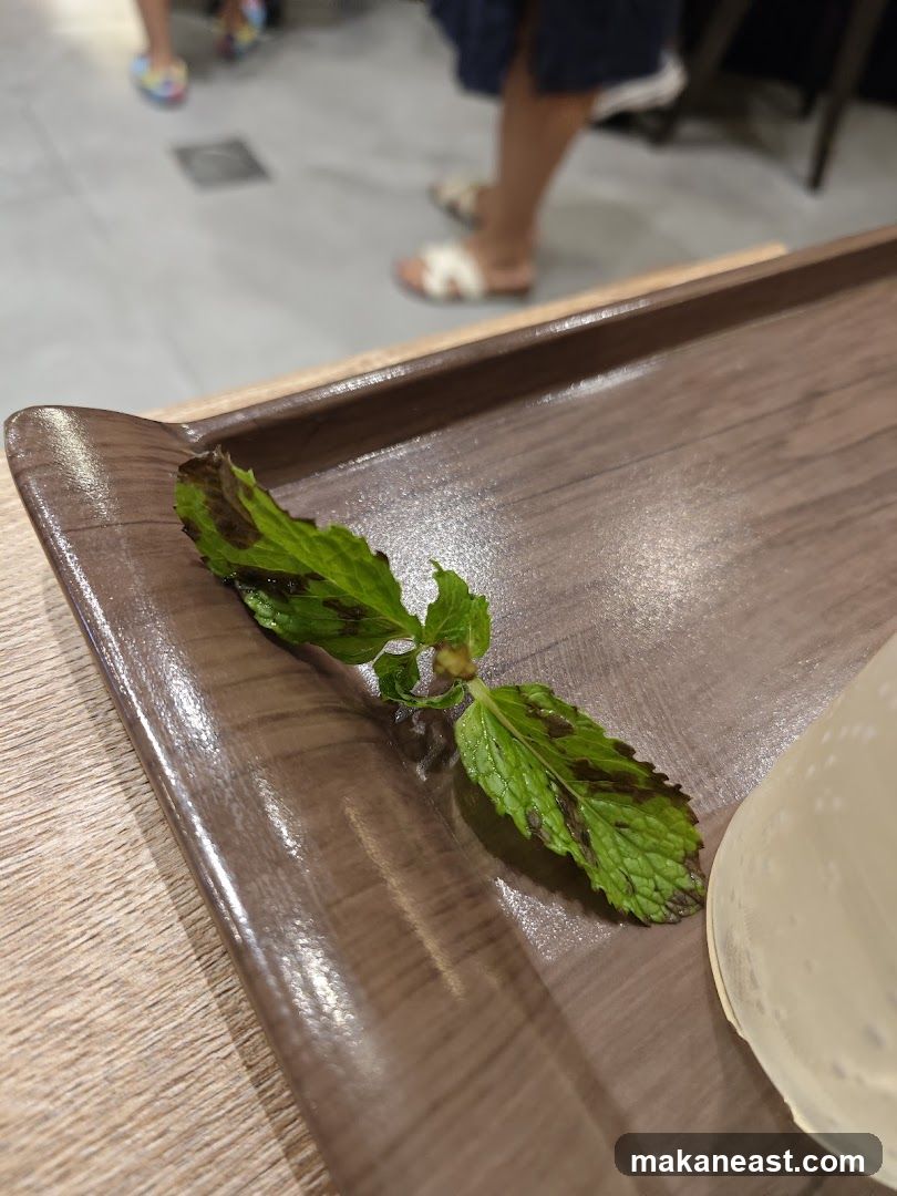 Mint leaf on a tray