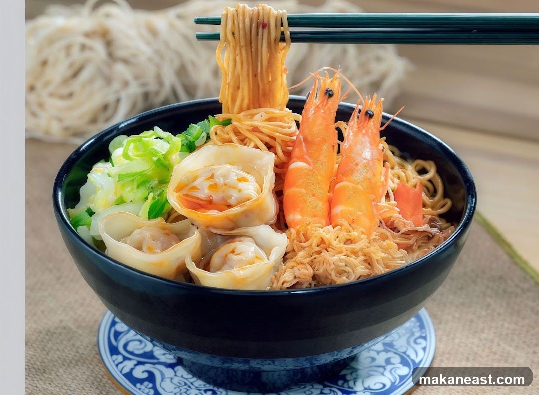 Noodle Bowl with Shrimp and Wontons