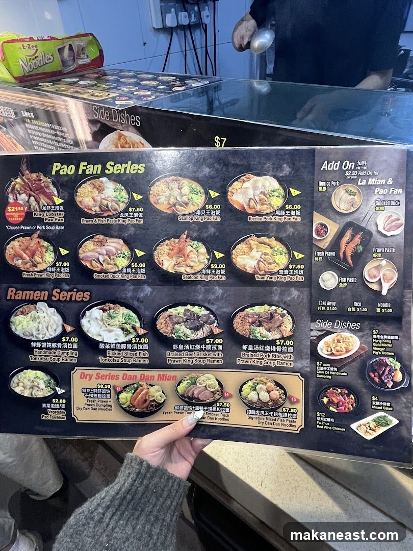 Pao Fan Series, Ramen Series, Dry Series Dan Dan Mian, Add On, Side Dishes