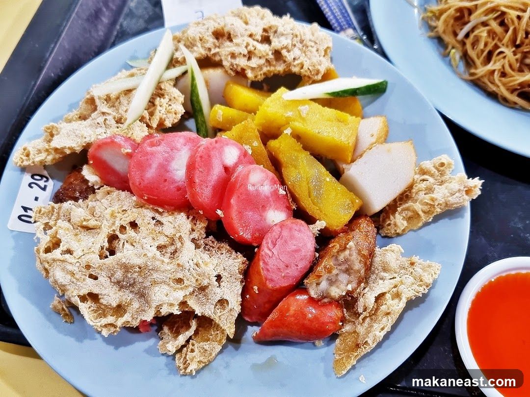 Plate of Food with Sausages and Fried Items