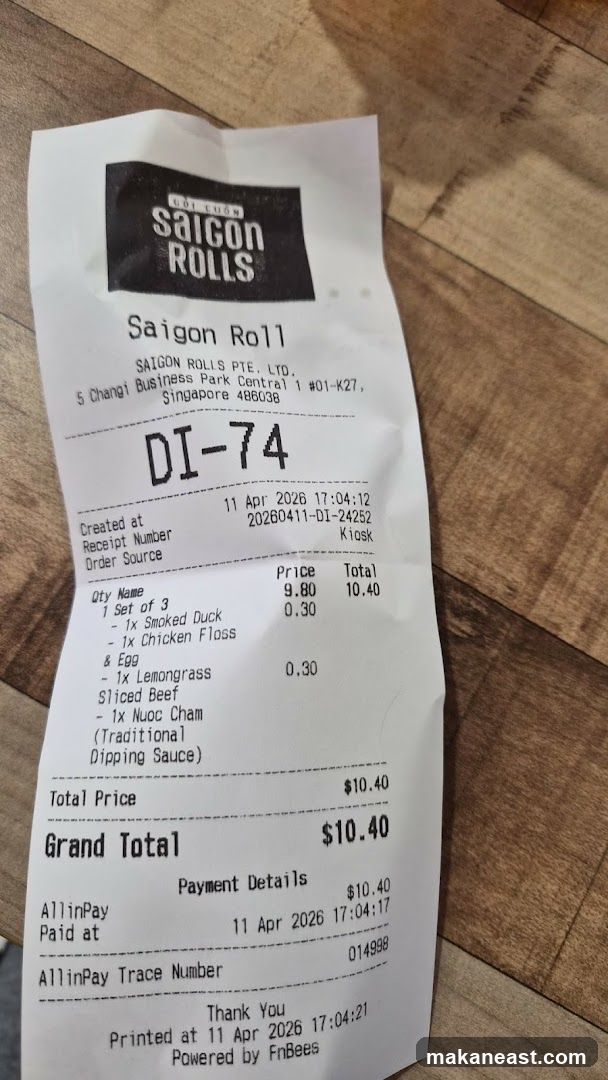 Receipt from Saigon Rolls