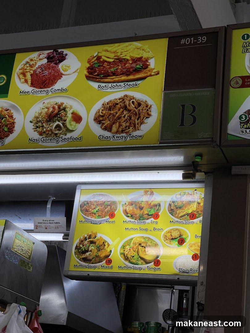 Food stall menu with various dishes