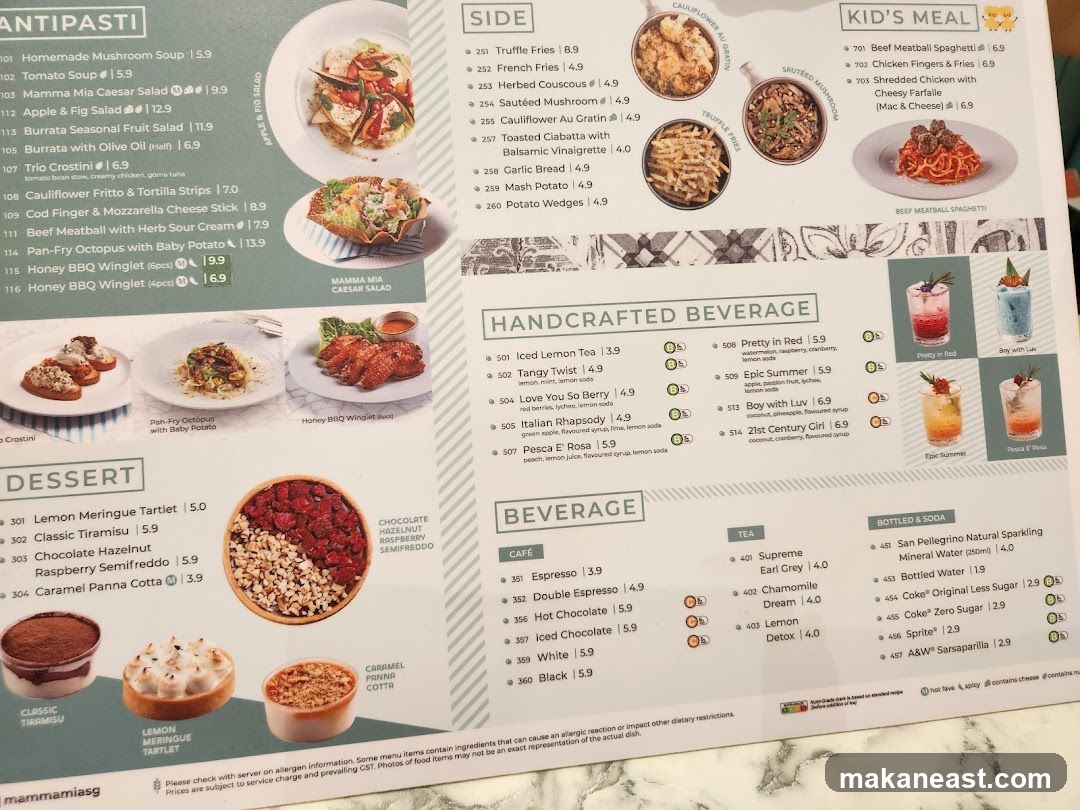 Mamma Mia Menu