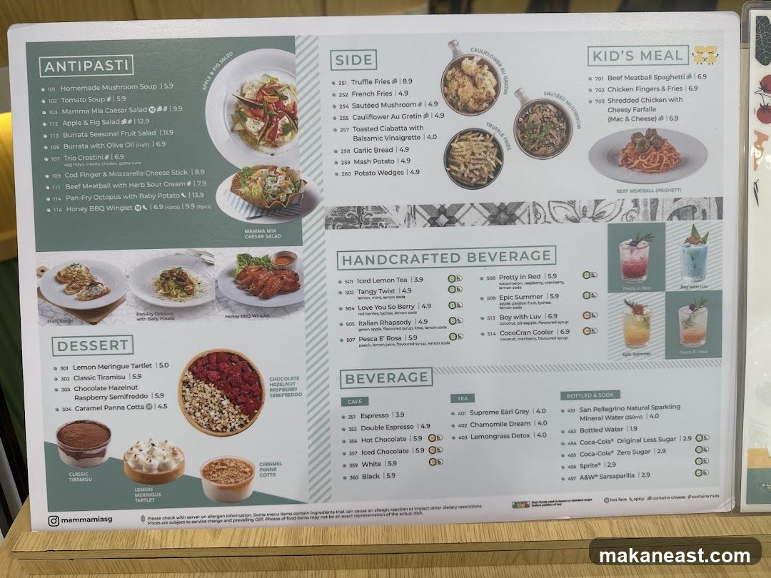Mamma Mia Menu