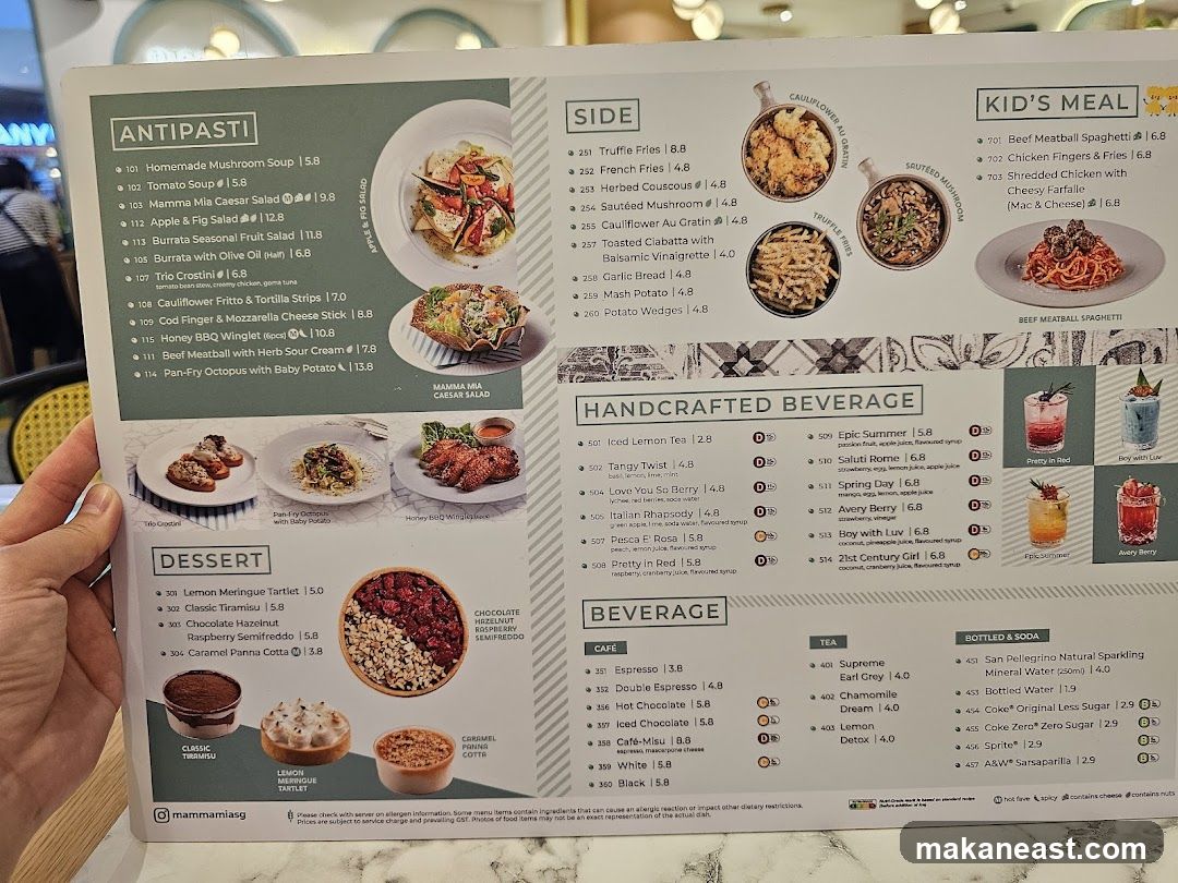 Mamma Mia Menu
