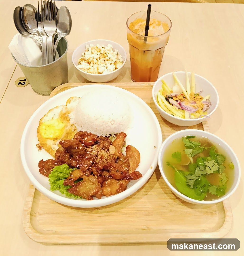 Meal with Rice, Meat, and Drink