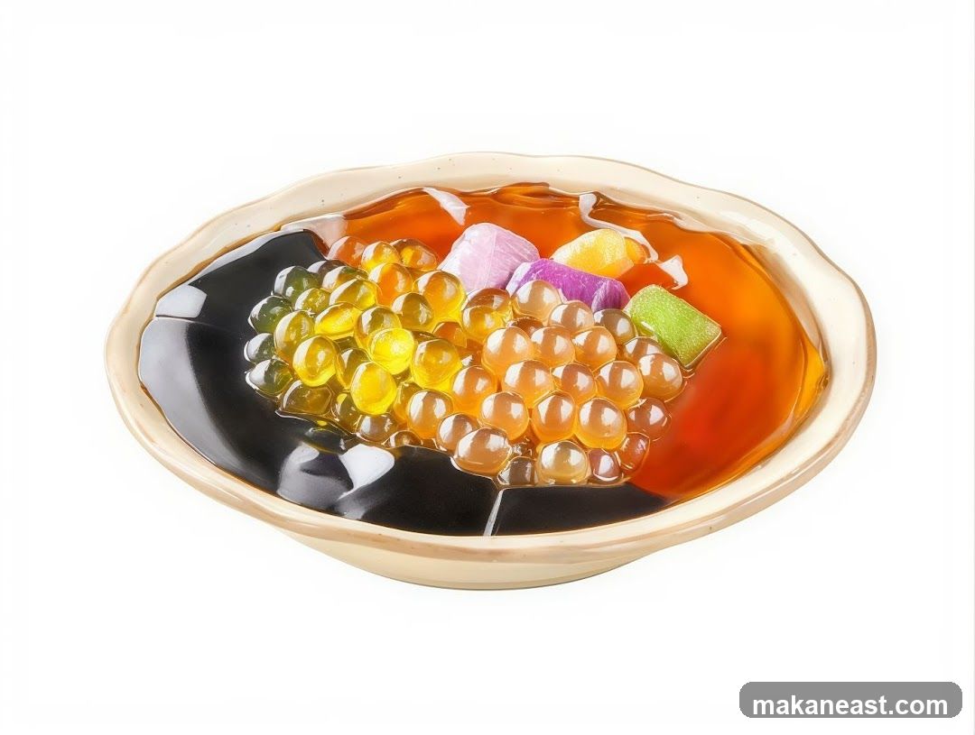 Grass Jelly Dessert with Boba and Fruit