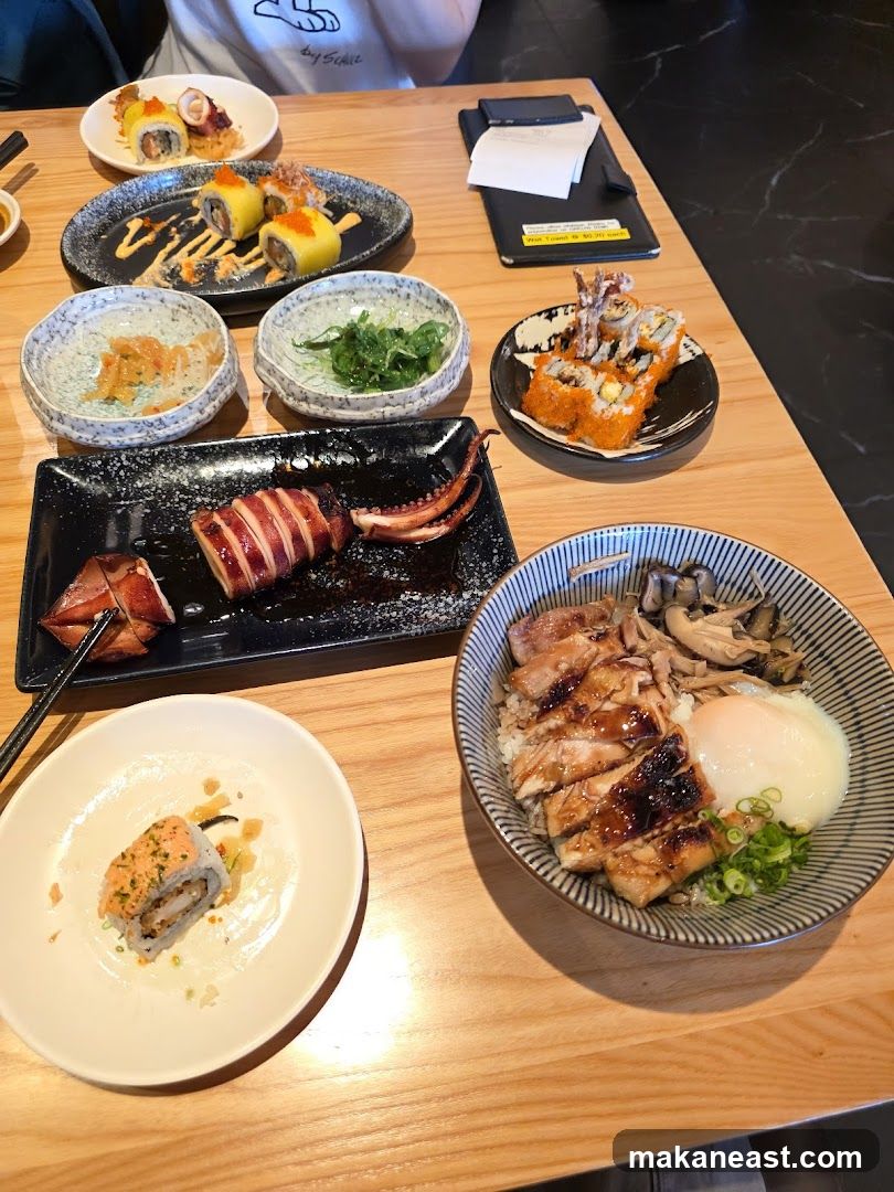 Assortment of Sushi and Grilled Squid