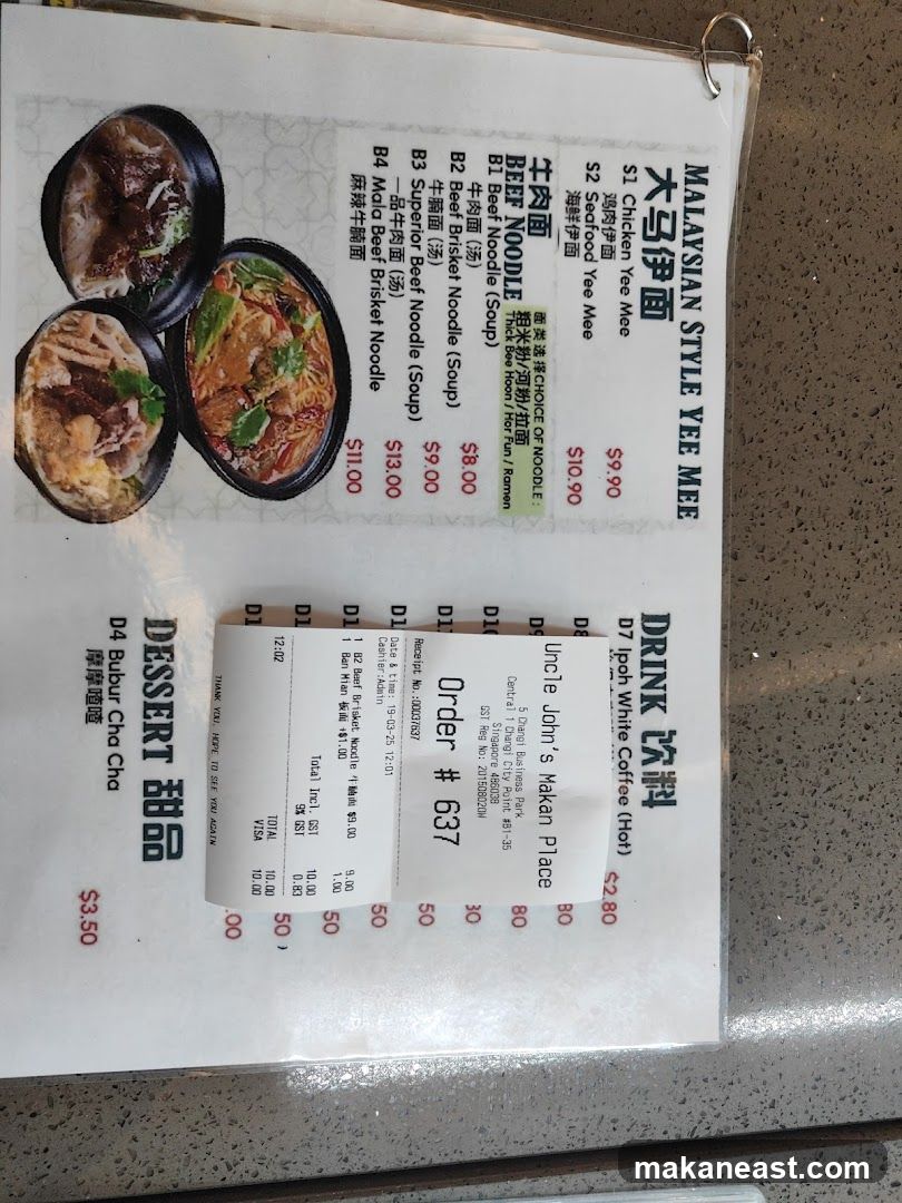 Uncle John's Makan Place Menu