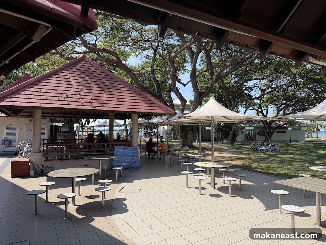 Outdoor Seating Area with Trees and Buildings