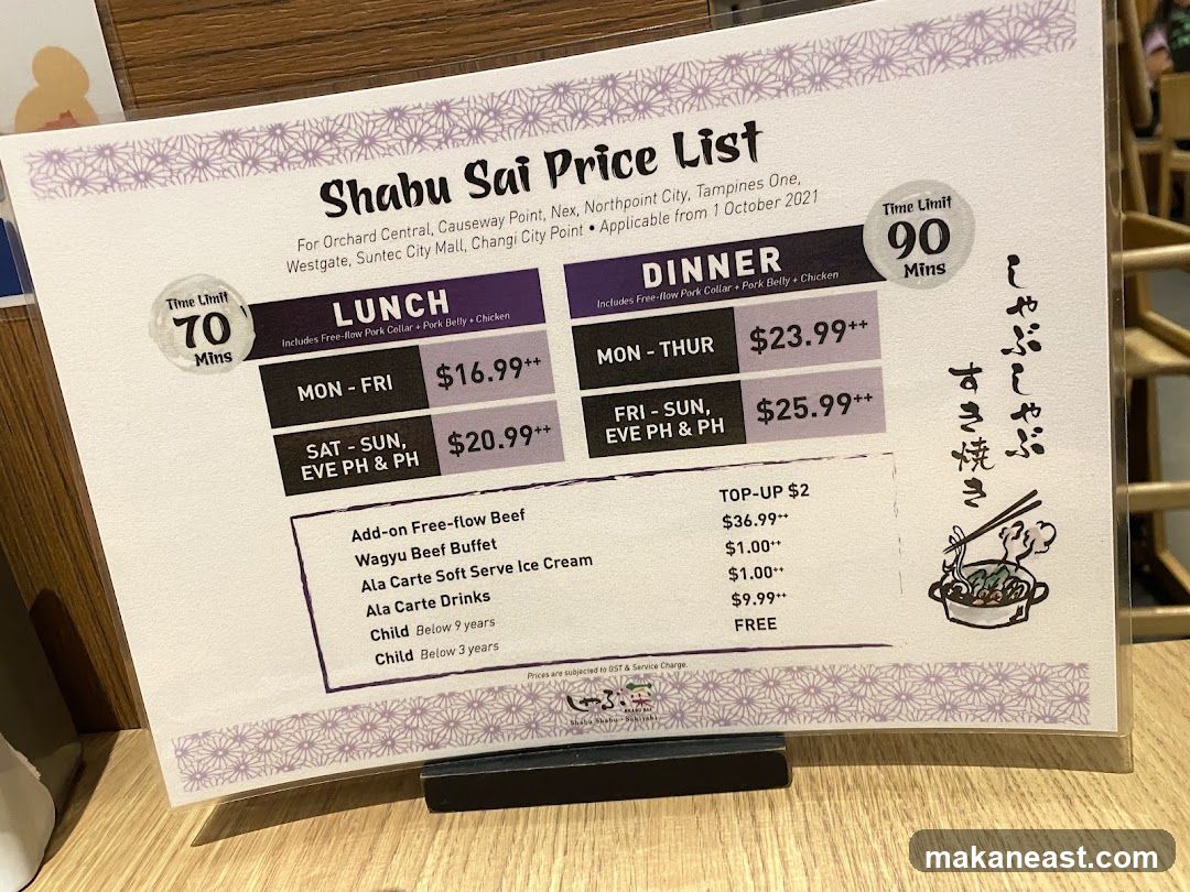 Shabu Sai Price List