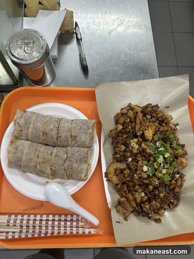 Fried Carrot Cake and Spring Rolls