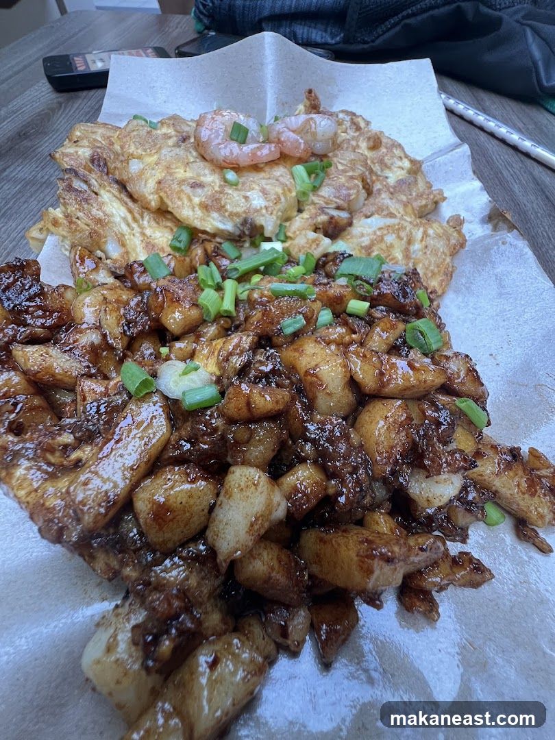 Fried Radish Cake with Omelette and Shrimp
