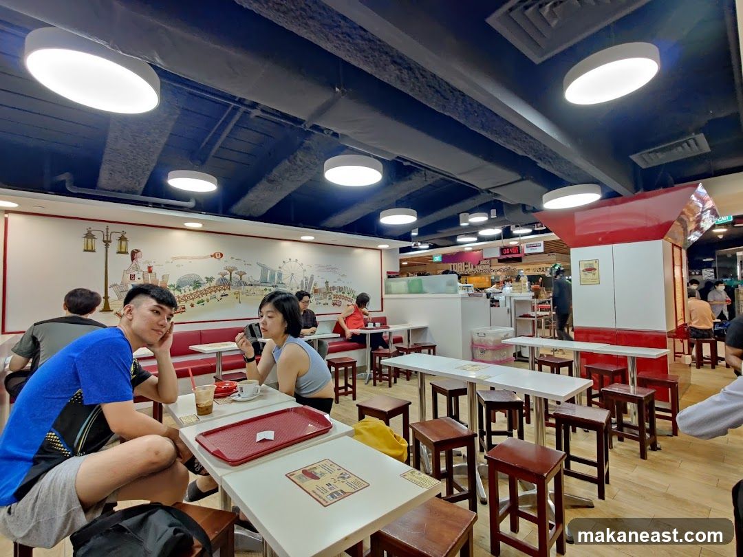 Food court interior with diners